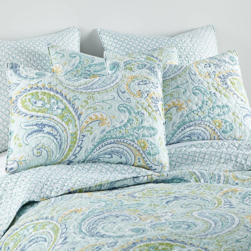Levtex Home Cortona Paisley King Quilt Set, Green, 100% Cotton, Reversible - Image 2